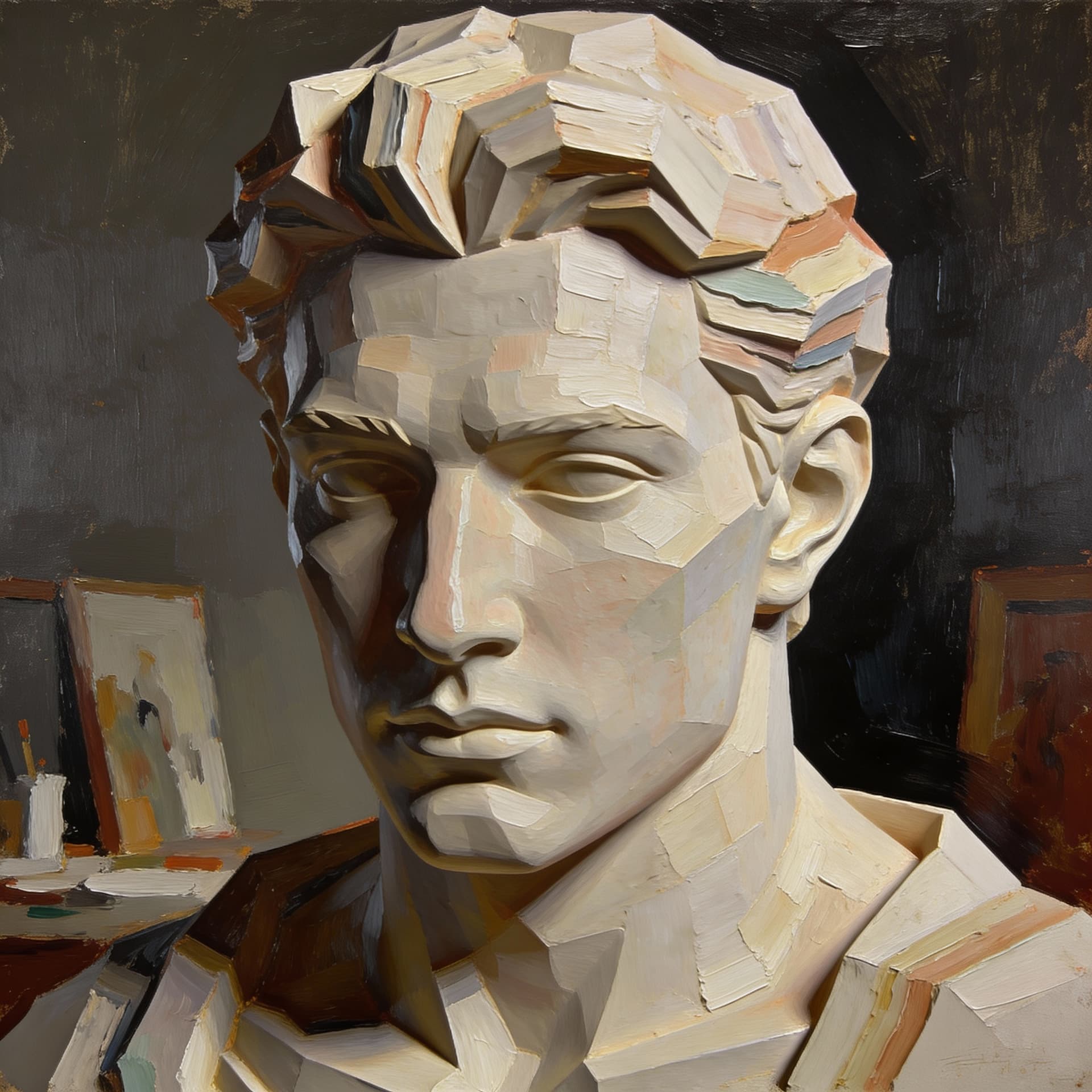 AI generated: Painterly surface variation layered over solid 3D volume gives these AI paintings a sculpted, almost...