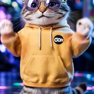 AI generated video:  Cute kitten Dance, Hip hop, disco lights 
