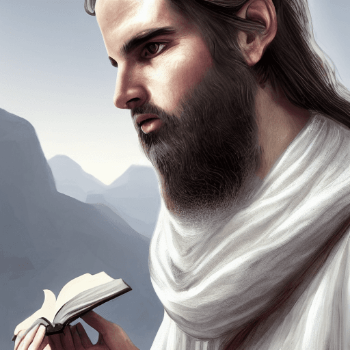 AI generated: portrait of Religious mysteries man , white long hair, long baard, scarf on face, mature, peaceful, ...