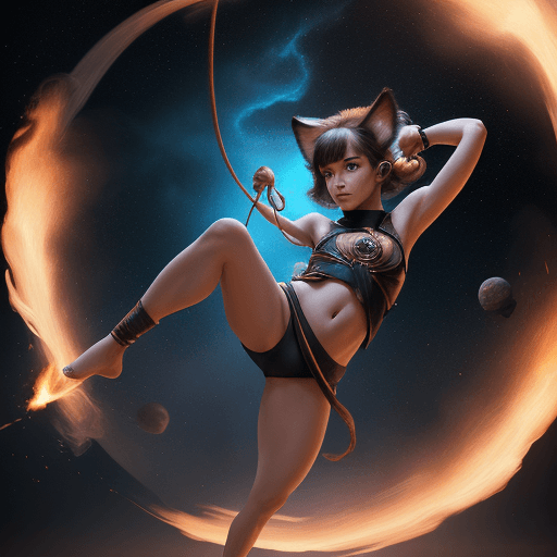 AI generated: cinematic portrait of a young beautiful pretty and cute female with a monkey tail, kitty ears and ca...