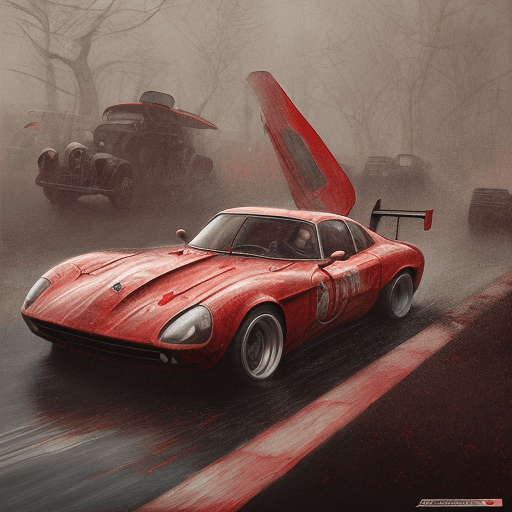 AI generated: red race car, in the style of sam spratt, historical illustrations, old masters, genndy tartakovsky,...