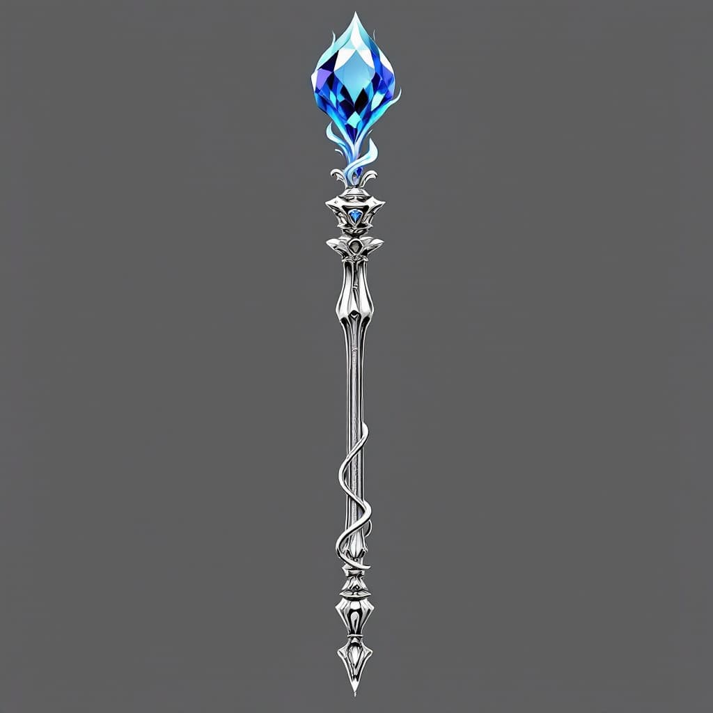 AI generated: Medium-short length, smooth, photo-realistic, royal, elegant silver scepter, rounded silver bottom, ...