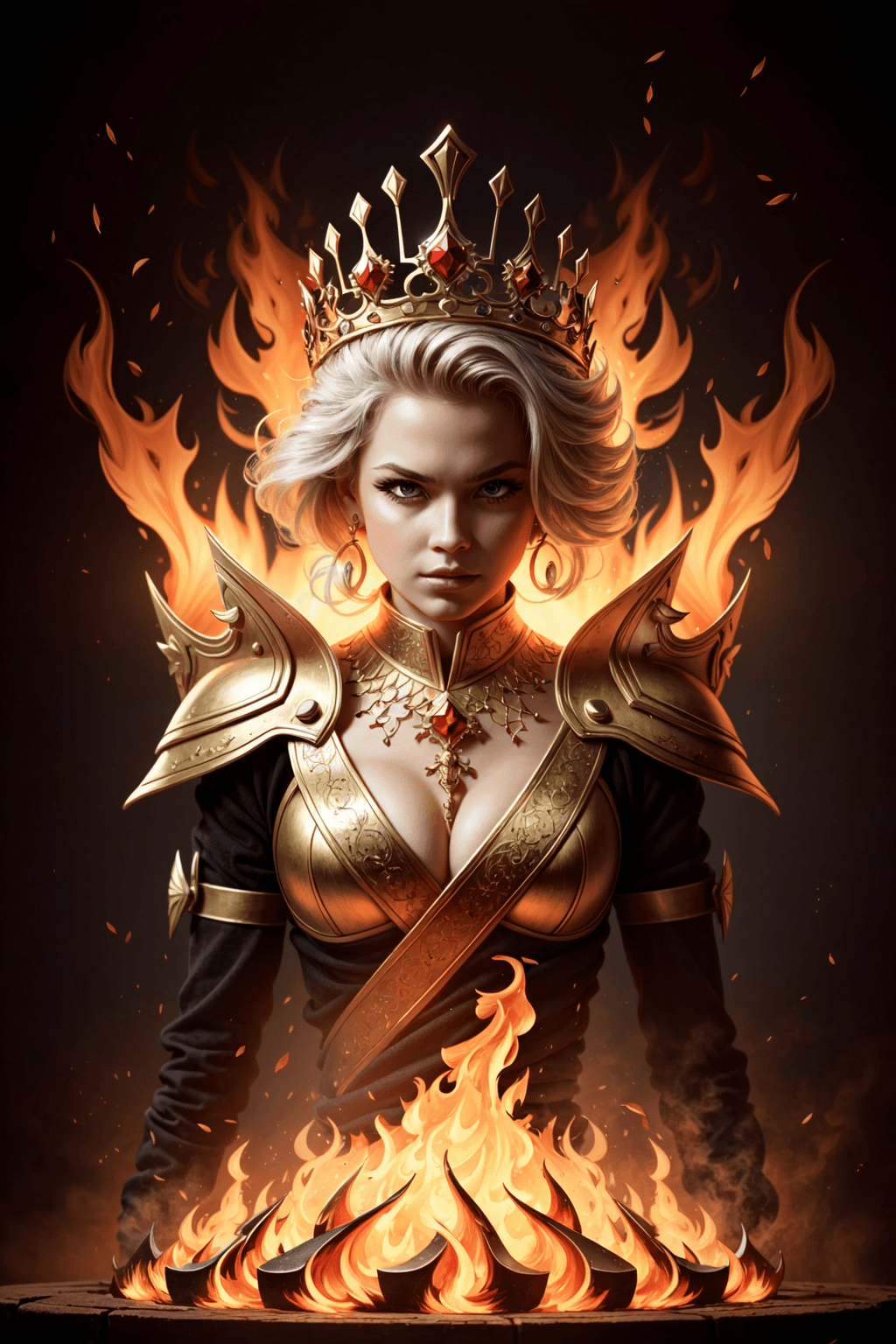 AI generated: queen of fire character, a crown made of flames, photorealistic, epic, dramatic lighting <lora:add_d...