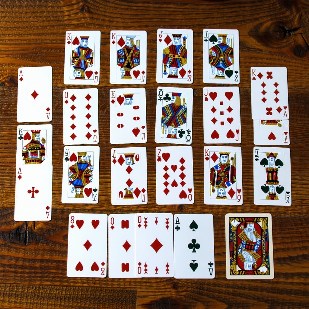 AI generated: "Ultra-high definition 4K photograph of a complete standard deck of 52 playing cards spread out in a...