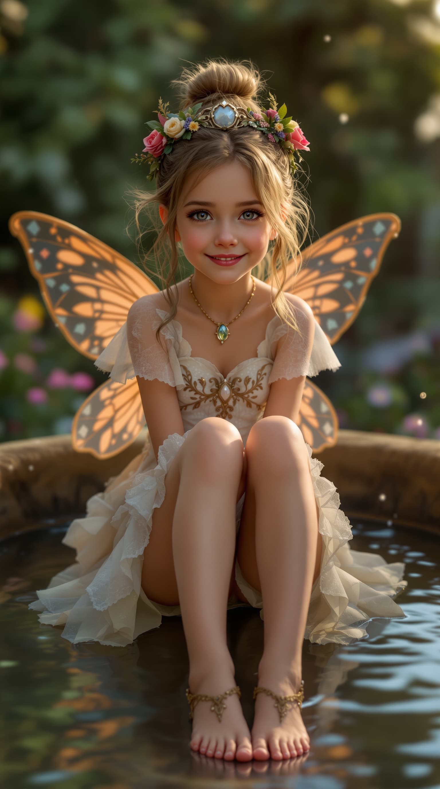 AI generated: A hyper-realistic depiction of a ten year old Evie Templeton dressed in the style of a tiny 18 inch ...
