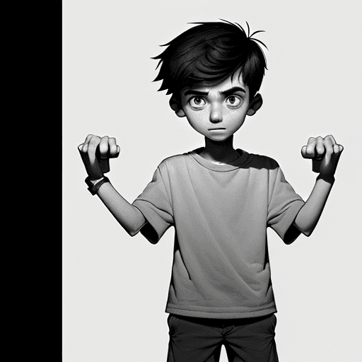 AI generated: A young puzzled boy holds out his empty pockets with his hands while looking at the viewer of the im...