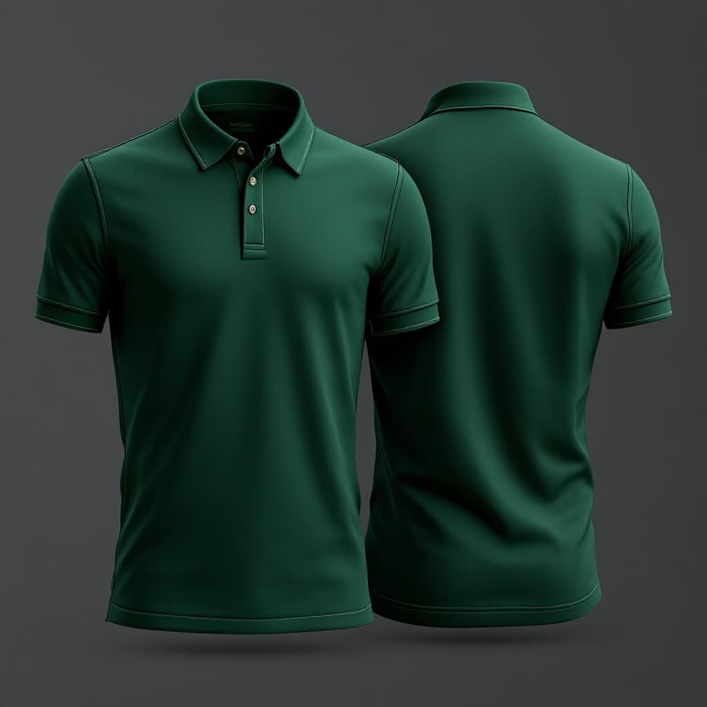 AI generated: A formal polo shirt design in deep forest green color (#064E2E). The shirt features a structured col...