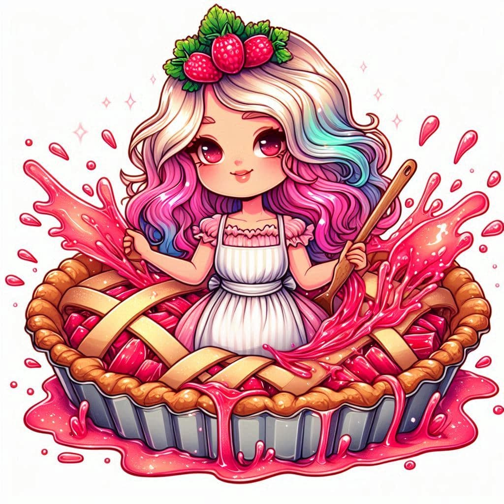AI generated: Cute Barbara baking a fancy Rhubarb pie, T-Shirt Design graphic, Ultra detailed, Detailed Gorgeous F...