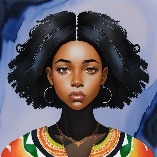 AI generated: a watercolor painting of a AFRICAN AMERICAN woman with BLACK hair, a watercolor painting, tumblr, pr...
