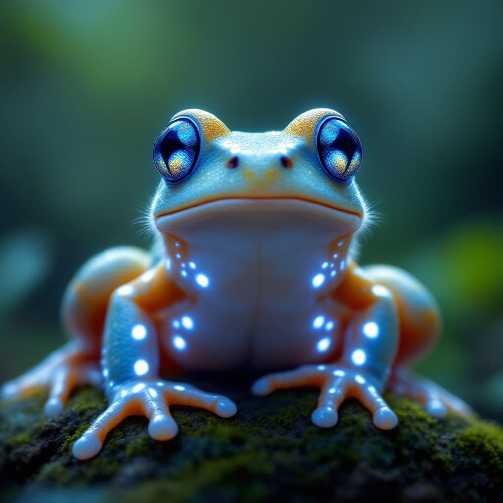 AI generated: * realistic real photo rainforest Create an enchanting, ultra-detailed 8K image of a glowing, blue-e...