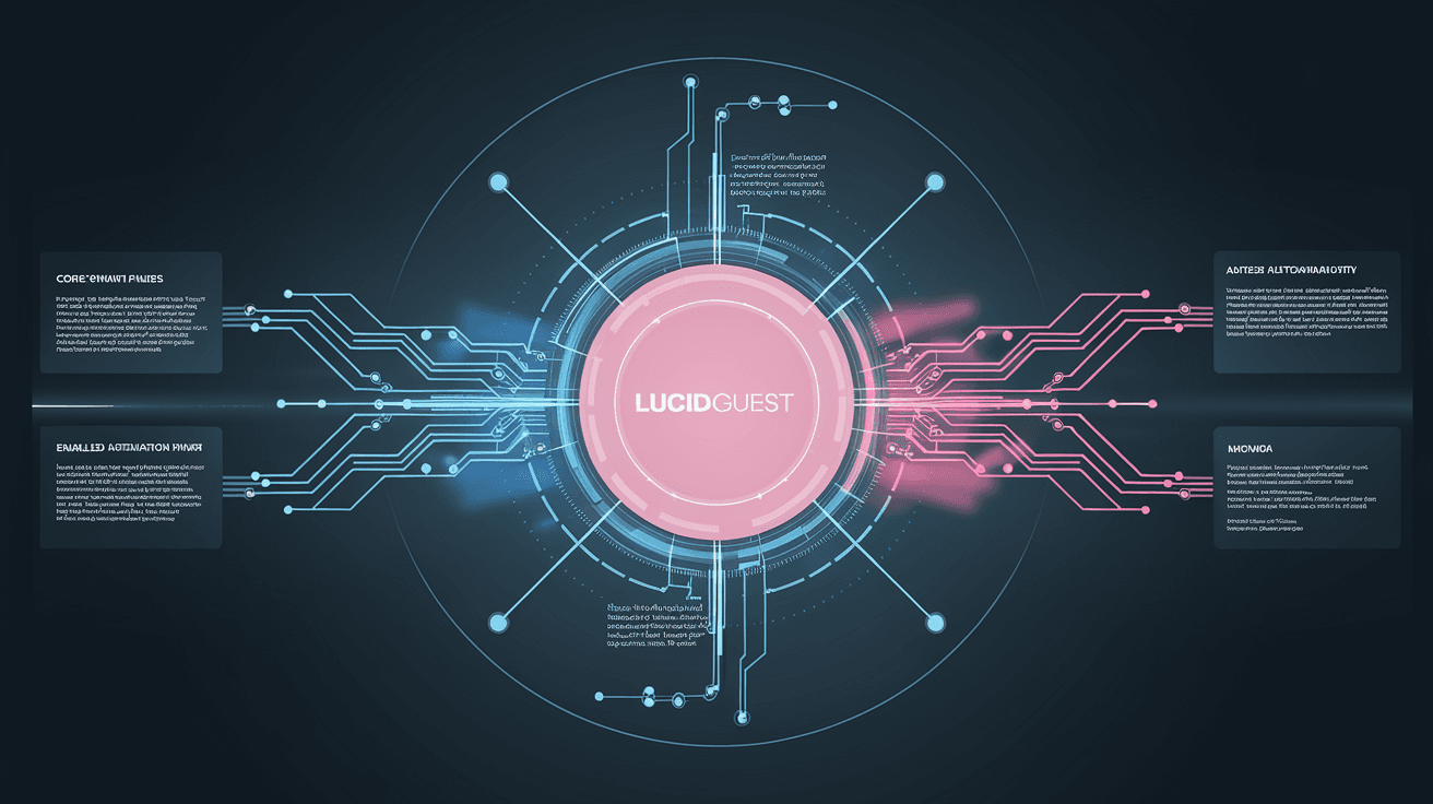 AI generated: "A futuristic corporate business automation hub visualization, representing hotel technology connect...