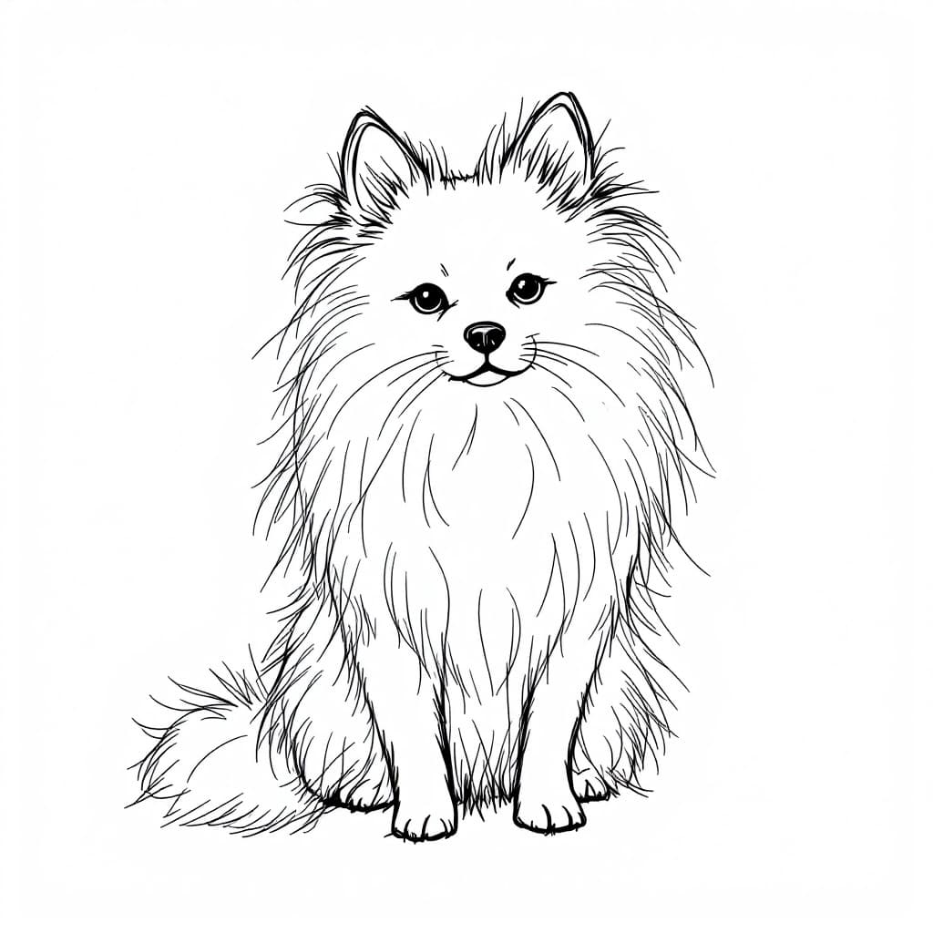 AI generated: A drawing of a lulu da pomerania in one-line drawing, figure outline only, single line, simple, in t...