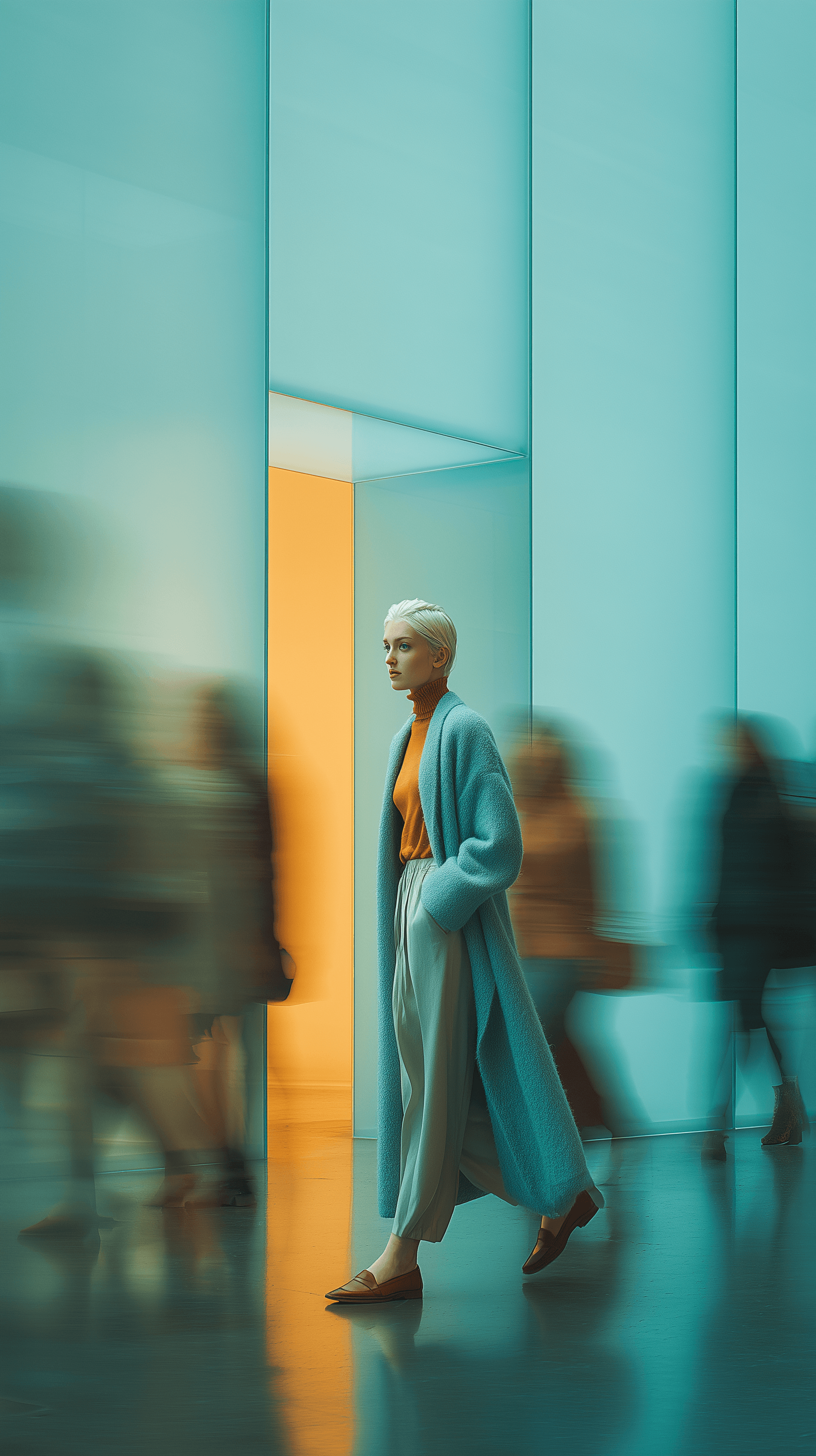 AI generated: photography, front-profile walk-through, depth of field background blur, full-body, full-frame, 30mm...