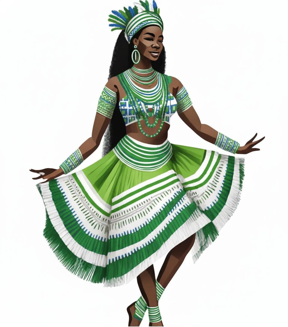 AI generated: “Recreate an elegant African female dancer in the same dynamic pose as the reference image. Maintain...