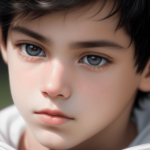 AI generated: Photography, photo of a boy model, close-up of face, black hair, 300mm f/5. 8. Light silvery white, ...