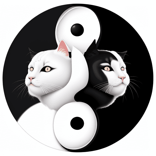 AI generated: ying yang image but with white cat and black dog instead of the dots in between