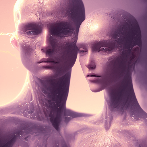 AI generated: mdjrny-v4 style two lovers as neural networks embracing, beautiful, intricate details, cinematic lig...
