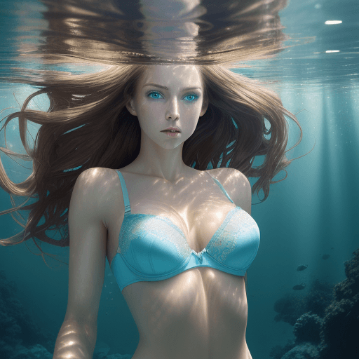 AI generated: HDR photo of beautiful fair skin with long light brunette hair, fit body, light-blue eyes, wearing b...
