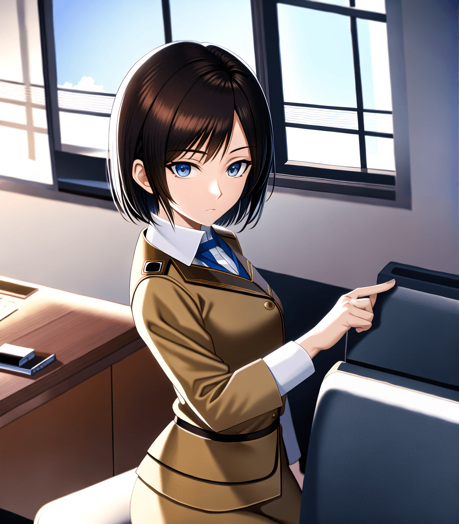 AI generated: (perfect anime illustration), 1girl, short hair, brown hair, medium breasts, school uniform, school ...