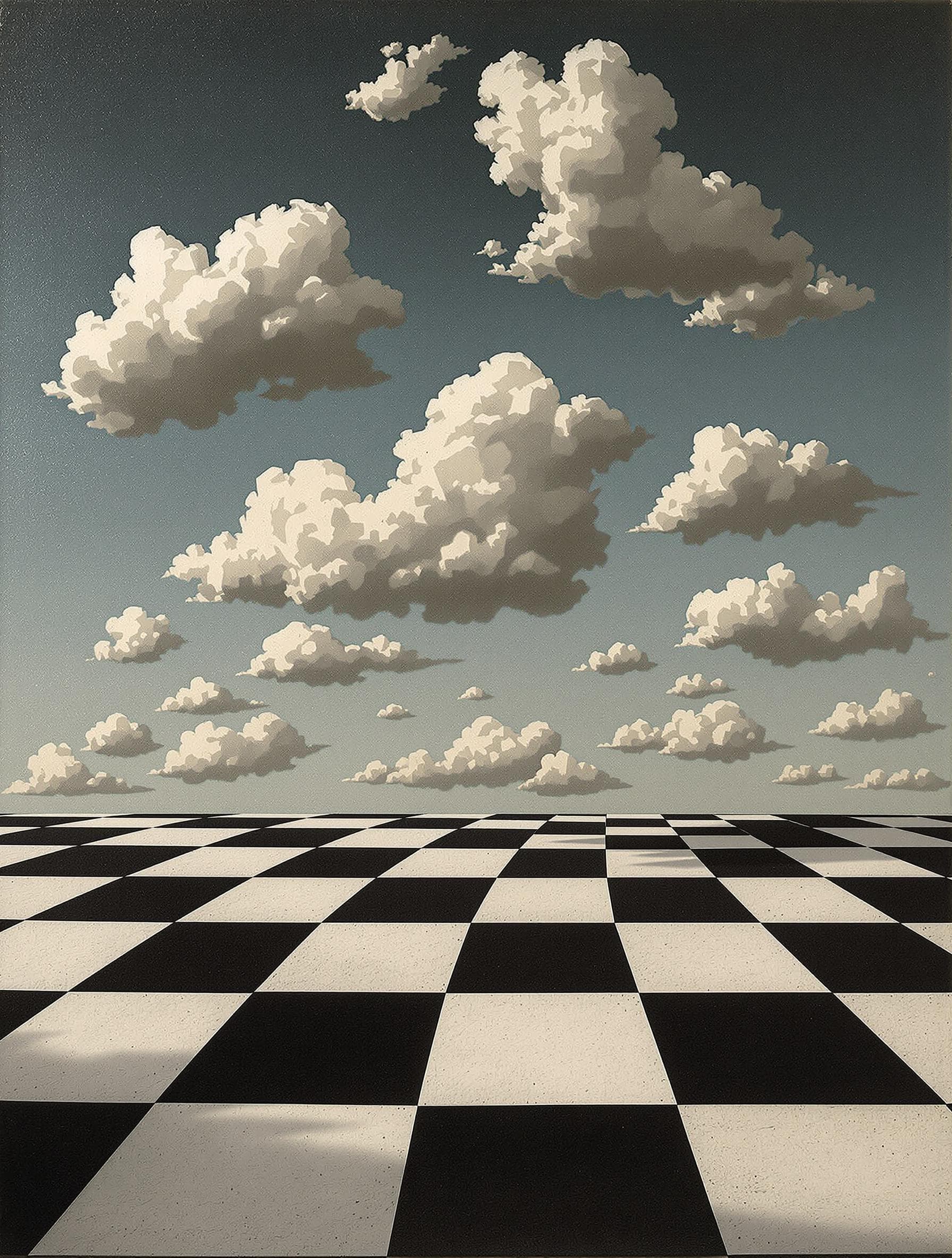 AI generated: A surrealist painting in the style of Albrecht Durer shows clouds floating across the sky leaving fa...