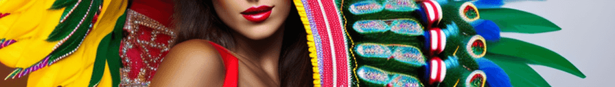 AI generated: upper body view of a beautiful Brazilian woman, wearing carnival headdress, carnival costume, intric...