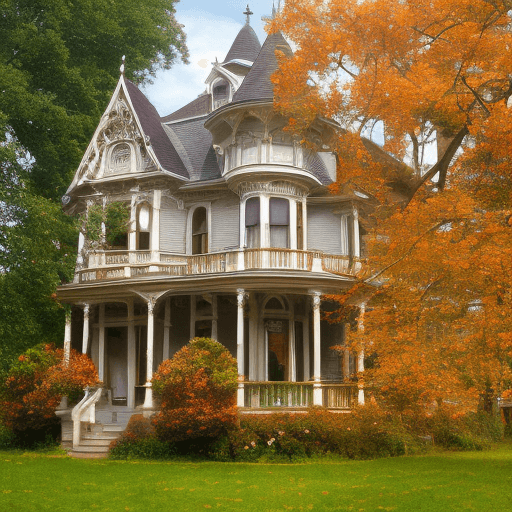 AI generated: Victorian house exterior with trees in Autumm time