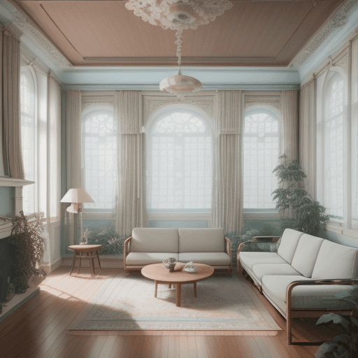 AI generated: High resolution photography interior design, dreamy sunken living room conversation pit, wooden floo...