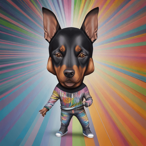 AI generated: (Doberman perro ),(Mejor pose),(Mejor ángulo), (Mejor expresión), Eduardo Kobra acolchoamento ,pared...