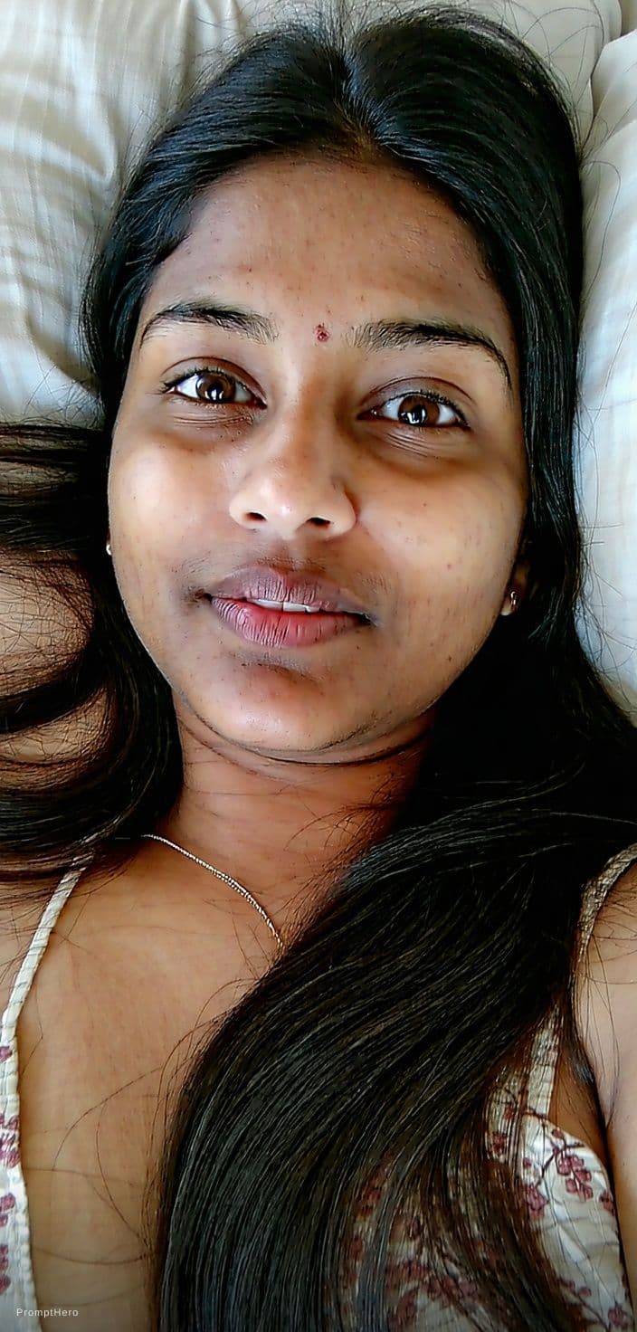 AI generated: Create a 9:16 high-angle candid POV portrait of a bengali woman lying diagonally across patterned co...
