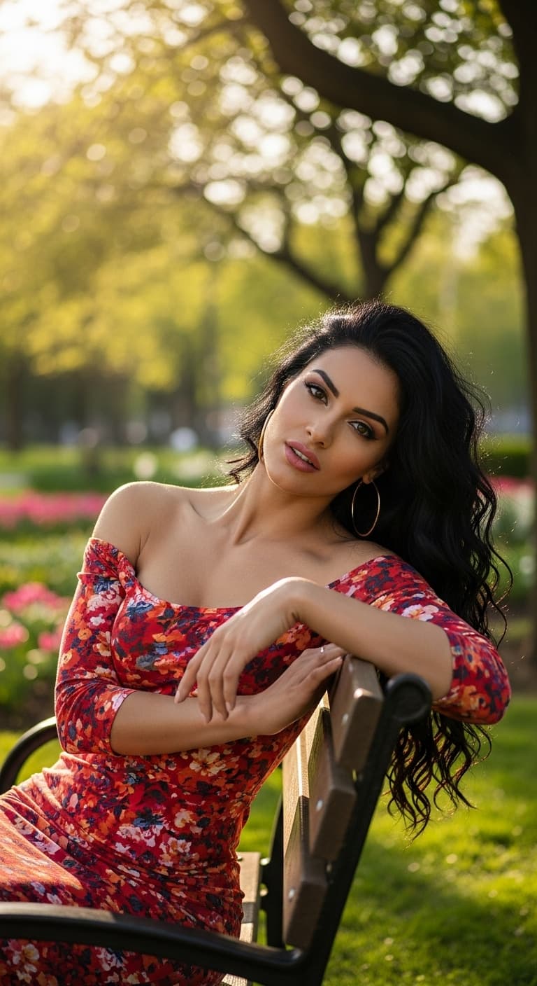 AI generated: latina woman, pretty and cute. at a park.