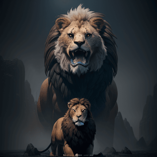 AI generated: Hyper realistic creature with four faces character design, man, eagle, lion, void arcanist, mist, ph...