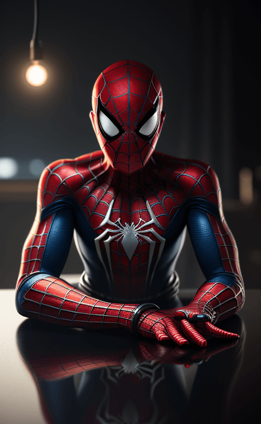 AI generated: earphone on the table with the design and character of spiderman The earphone is gold and red dark, ...