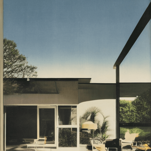 AI generated: Hyper realistic eye level exterior photo of a mid century modern style house overlooking the ocean, ...