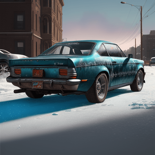 AI generated: A photorealistic image of a car frozen in time, with the surrounding world rendered in more colorful...