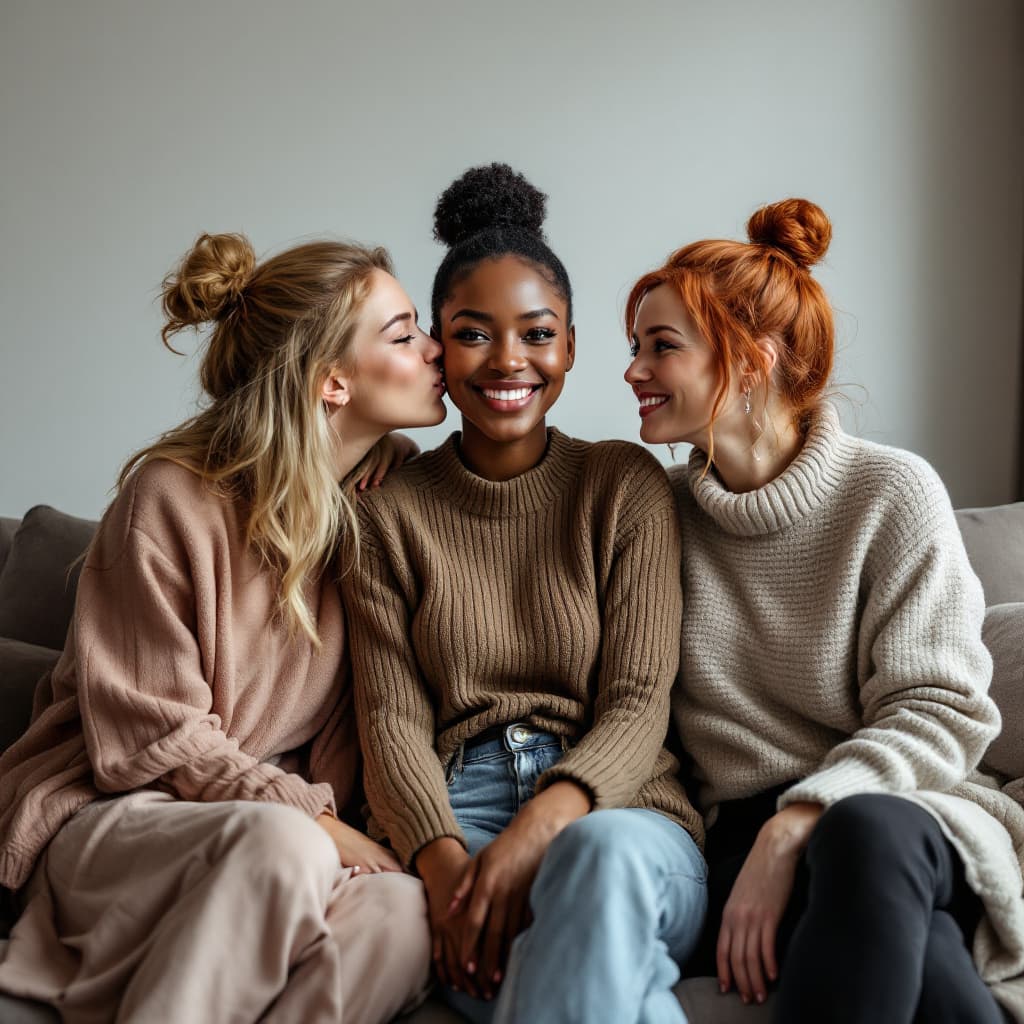 AI generated: Hyper realistic photograph of three women,a blonde norwegian named sarah with distince norwegian fea...
