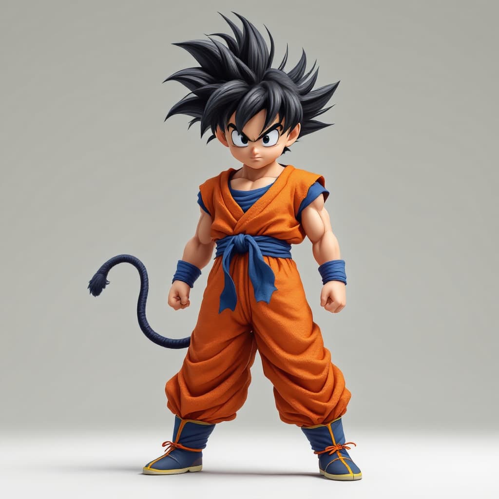 AI generated: Hyper realistic Little Son Goku in a full body image from the first episode in the current reality. ...