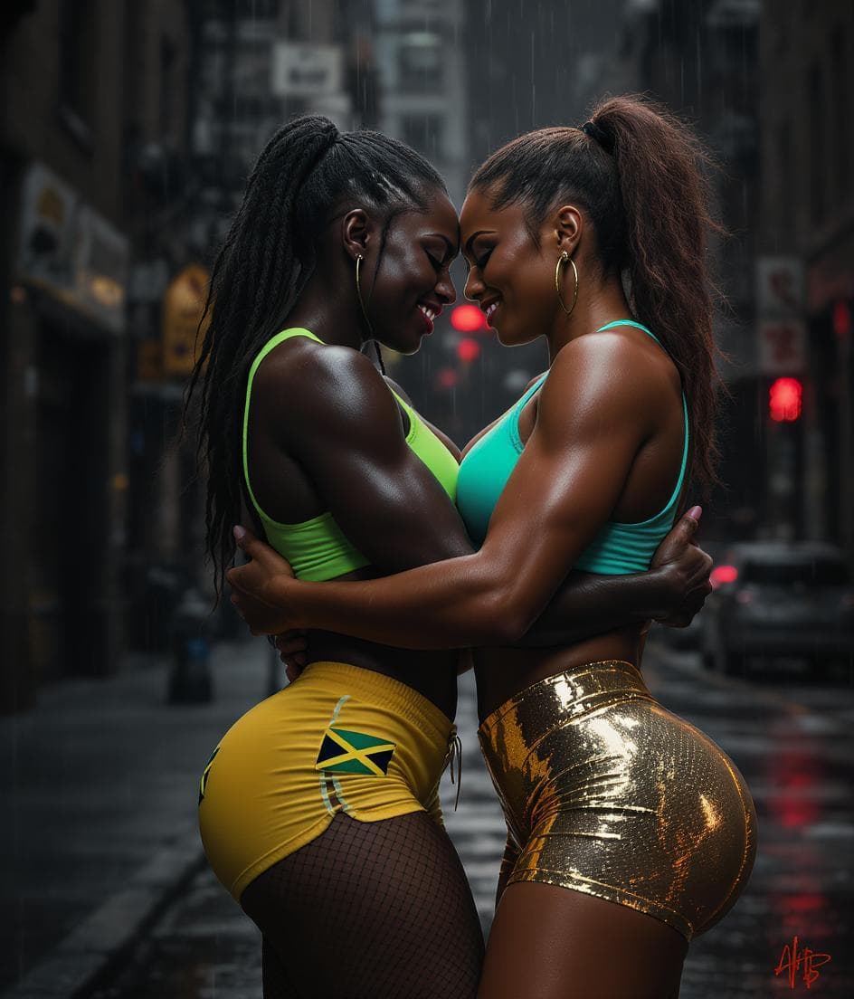 AI generated: Create a highly stylized 3D render of two siblings embracing tightly in a dimly lit, empty NYC stree...