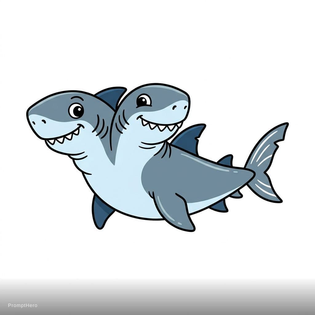 AI generated: Un dibujo el fondo blanco y un tiburon de 2 cabezas un dibujo estilo Cartón Simple