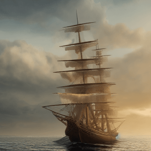 AI generated: Photo of a ultra realistic sailing ship, dramatic light, pale sunrise, cinematic lighting, battered,...