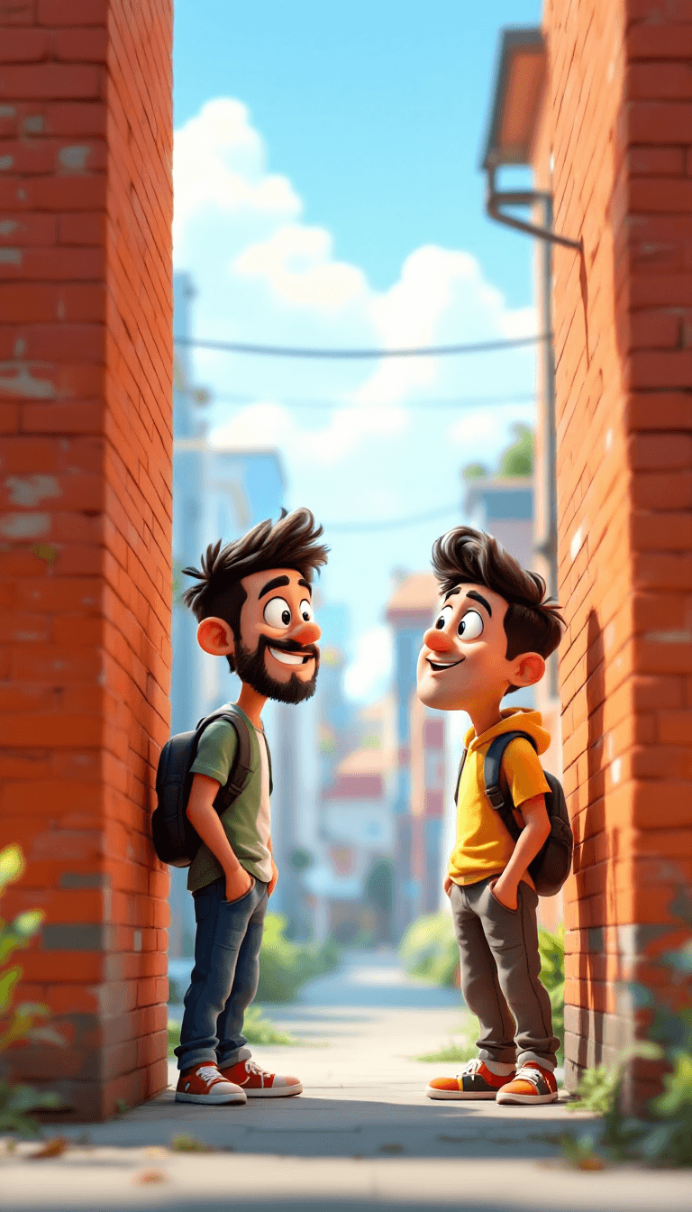 AI generated: A 3D-rendered cartoon-style illustration showing two funny young Brazilian men (age 23-34), standing...