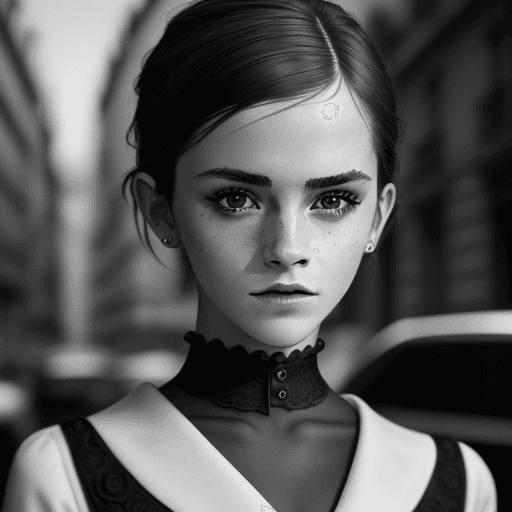 AI generated: Emma Watson Medium shot portrait of  a beautiful model in Prada outfit, fashion shot, editorial, hig...