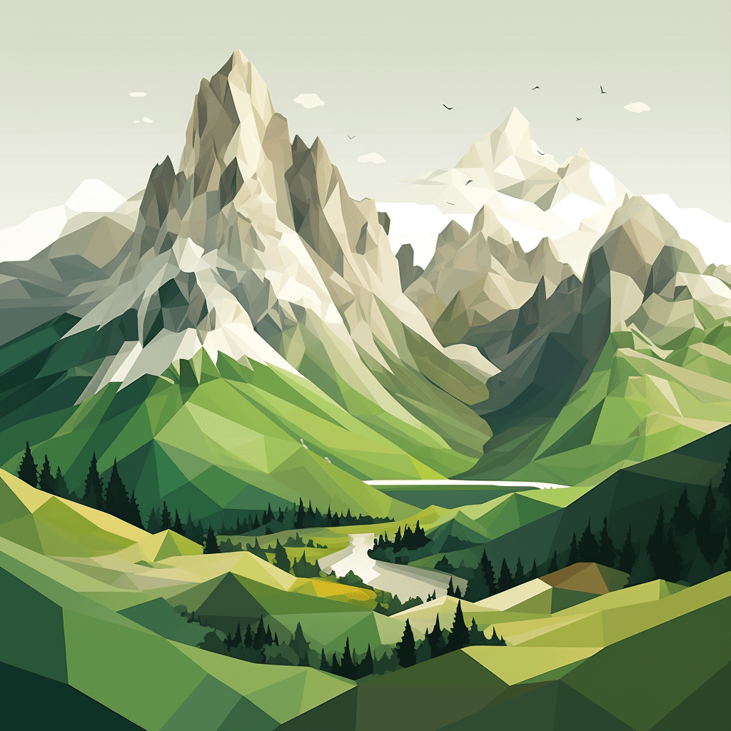 AI generated: Flat illustration of a mountain landscape, clean lines and shapes, contemporary Italian design style...