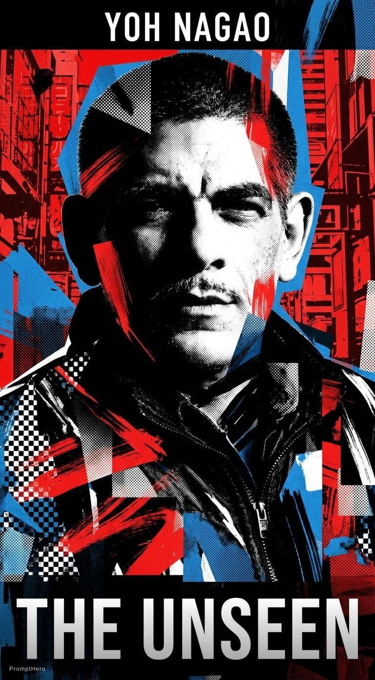 AI generated: movie poster,use the face of the guy in the image I uploaded into character in black, white red and ...