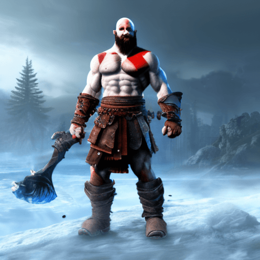 AI generated: Kratos from God of War (2018) as a cyborg :: Cyberpunk Adam Smasher, volumetric fog, perfect composi...