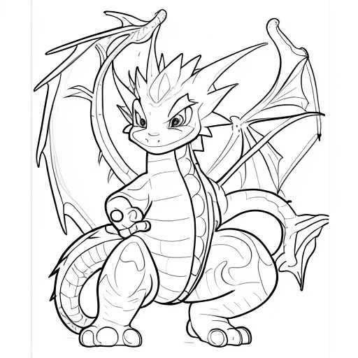 AI generated: coloring book for kids happy fire baby dragon draw just the lines the image fit the canvas and the b...