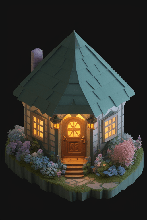 AI generated: Tiny cute isometric fantasy cottage in the woods, intricately decorated, soft smooth lighting, soft ...