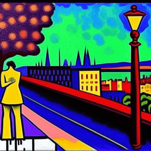 AI generated: Symbolic representation of loneliness personified, beautiful, fauvism, cityscape featured
