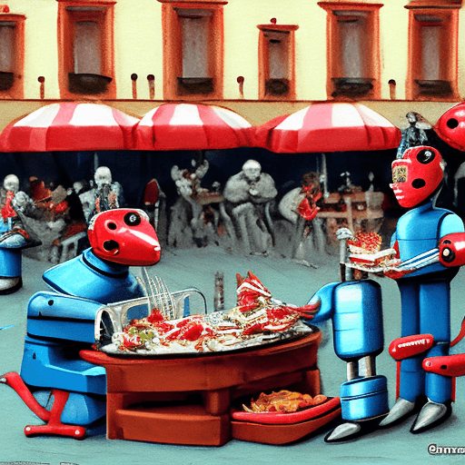 AI generated: Robots in Warsaw eating polish food