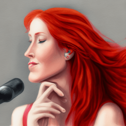 AI generated: A red-haired woman listening to music