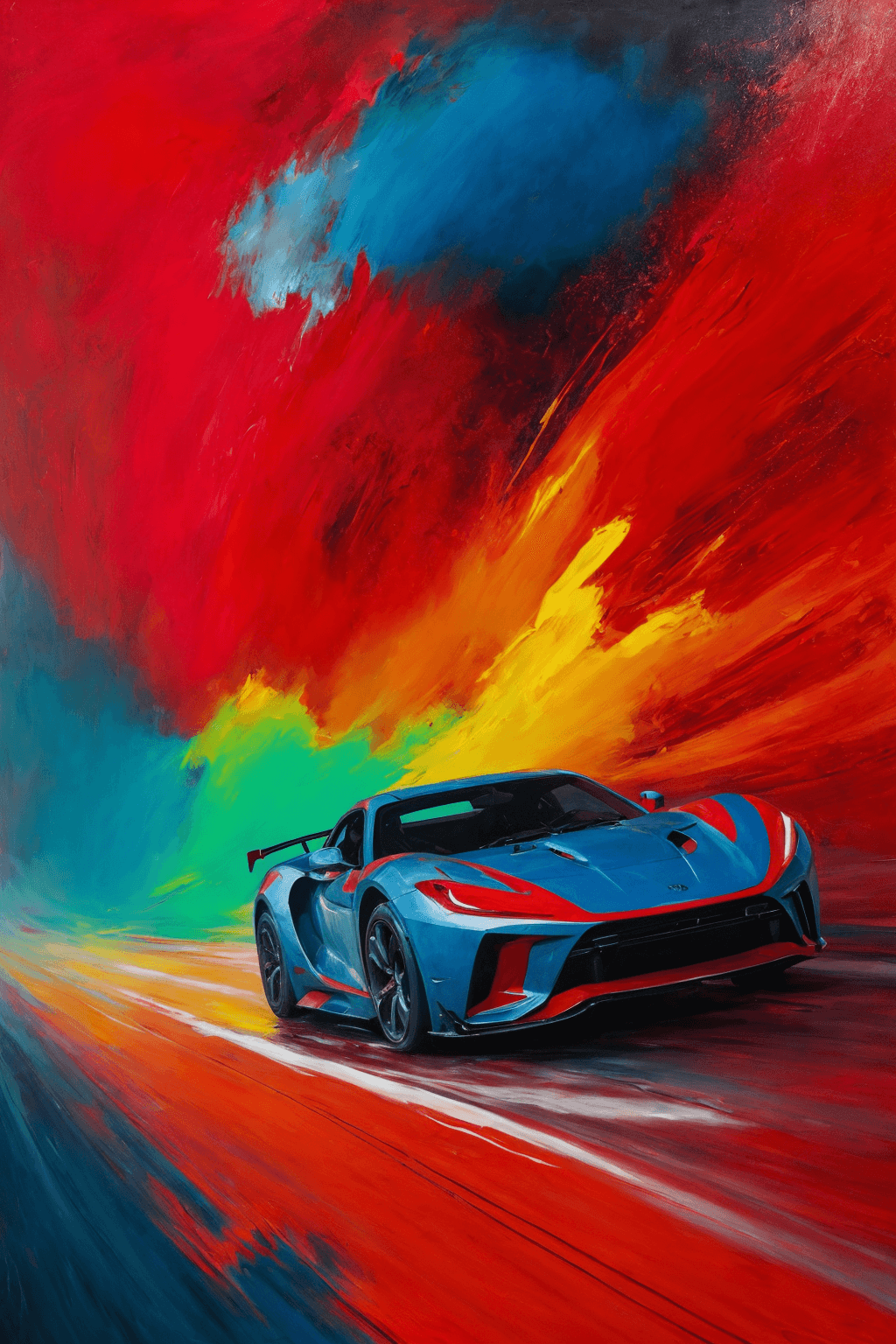 AI generated: abstract expressionist painting red race car, in the style of sam spratt, historical illustrations, ...